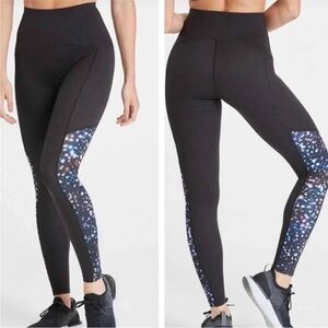 Spanx Booty Boost Active Leggings Color Blocked Cosmic Star Print Black Blue 1X